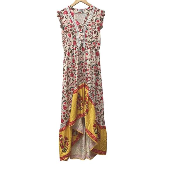 Guadalupe Style Maxi Dress M Colorful Floral Hi Low Summer Resort Vacation Boho - Picture 2 of 8